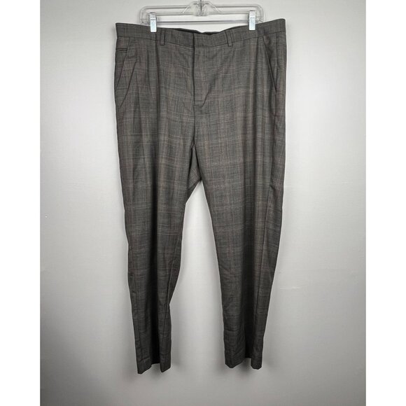 Calvin Klein Men's Gray/Brown Plaid 100% Wool Flat Front Dress Pants Size 38x30 - Picture 1 of 7